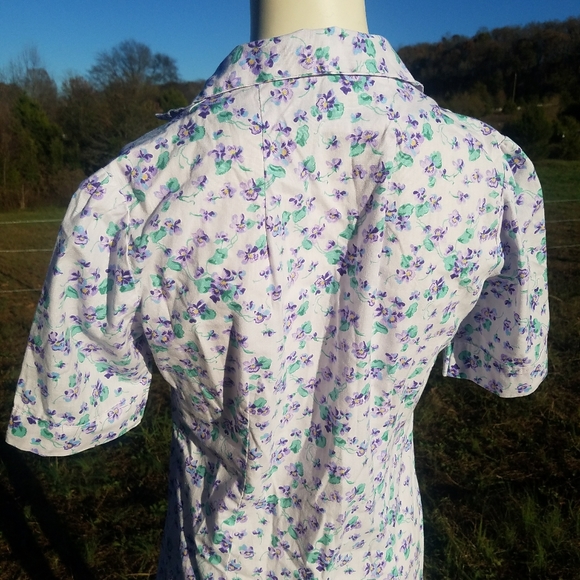 VTG Cute Purple Floral Cotton Shift Dress Button S - Picture 9 of 10